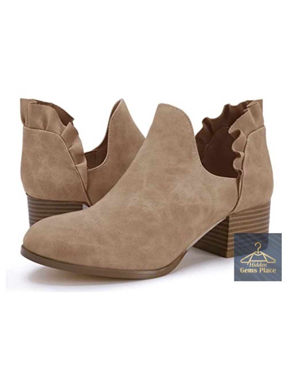 Faux Leather Cutout Ankle Booties Stacked Heel Slip On Dress Boots